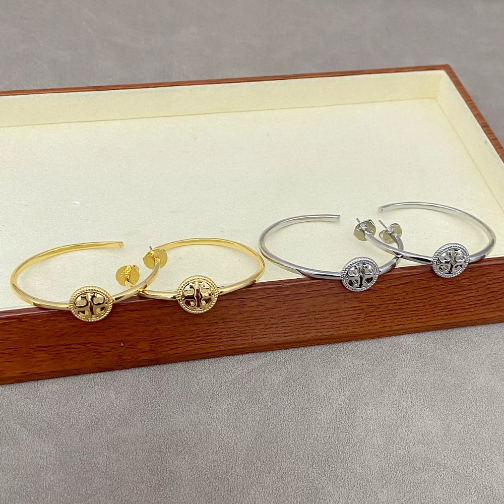 Tory Burch Rhinestone Hollow Letter Metal Large Earrings